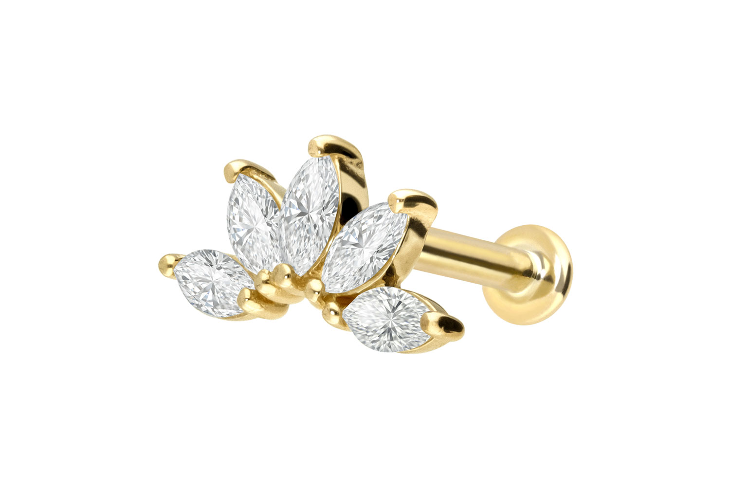 18 Karat Gold Labret Piercing mit Innengewinde DIAMANT-LOTUSBLÜTE